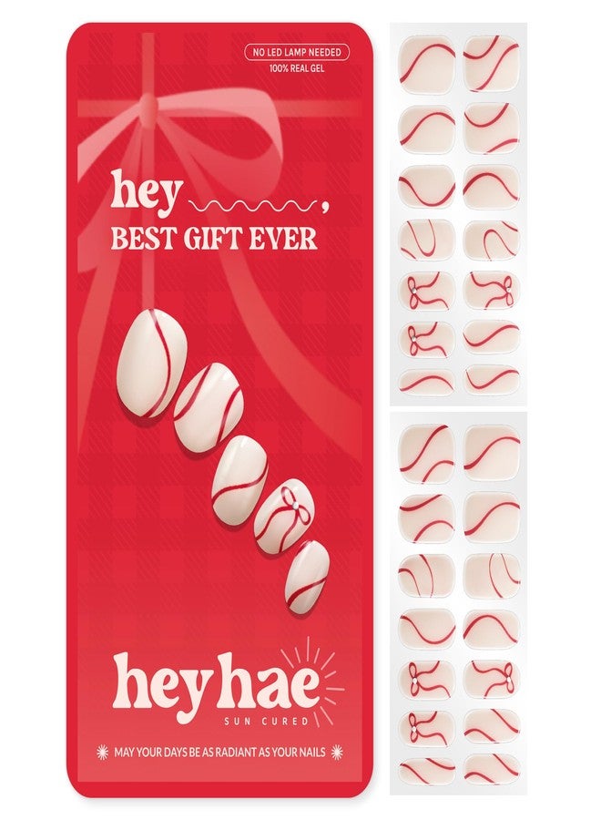 Heyhae Semi Cured Gel Nail Strips | No LED Lamp Needed | Holiday, Red, Neutral | Easy Apply & Remove, Salon Quality | Includes 28 Strips, 1 Prep Pad, Nail File & Wooden Stick - Image 1
